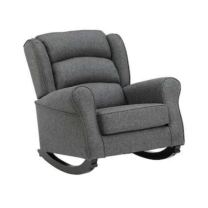 Front. Manhattan Lane - 34 Inch Rocking Chair, Wood Frame, Channel Tufted Gray Fabric Upholstery - Gray.