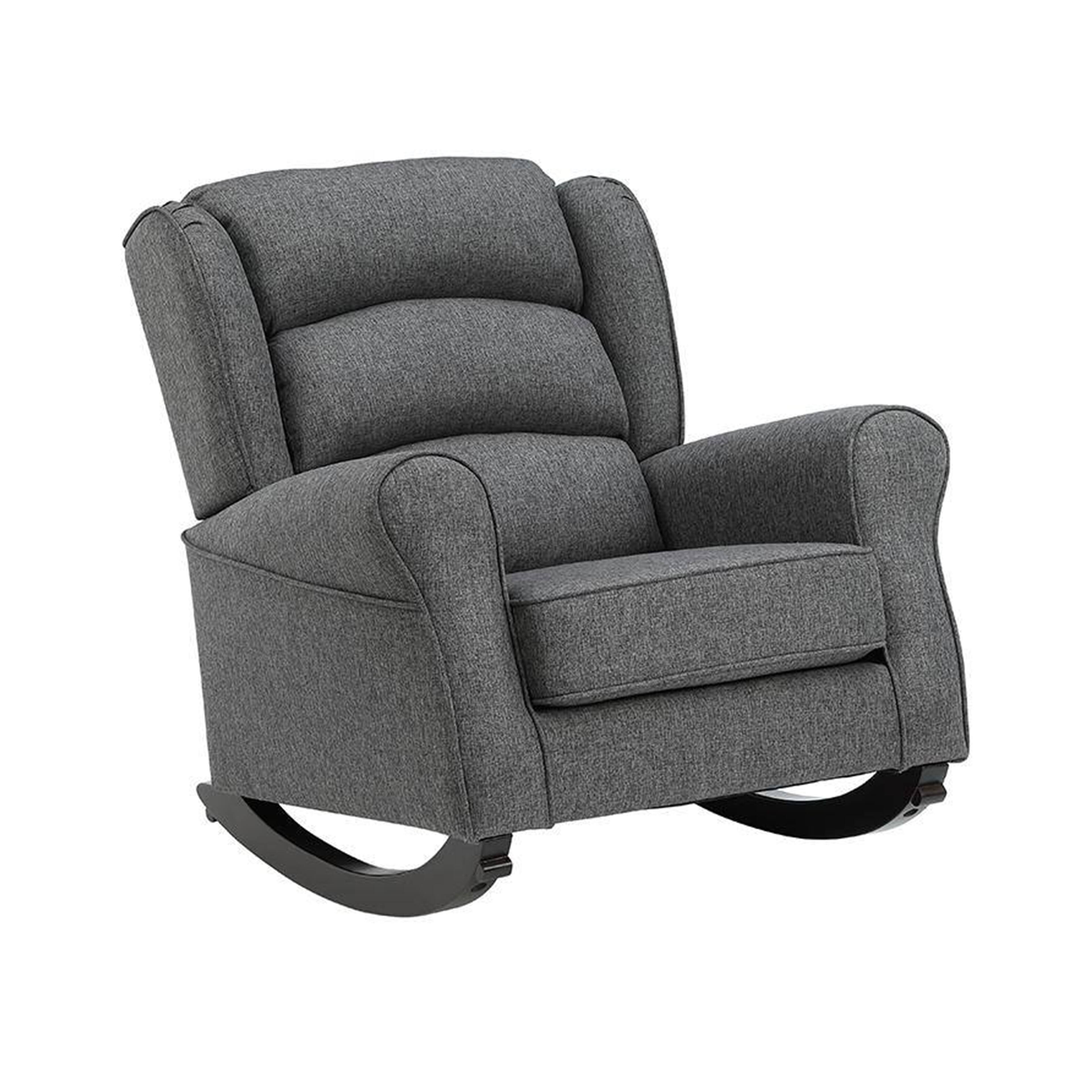 Front. Manhattan Lane - 34 Inch Rocking Chair, Wood Frame, Channel Tufted Gray Fabric Upholstery - Gray.