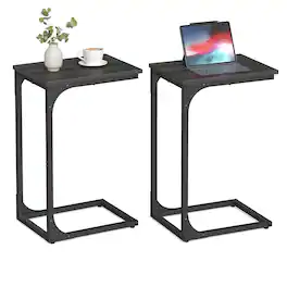 Songmics Home - C-Shaped End Table Set of 2, Small Side Table for Couch, Sofa Table with Metal Frame for Living Room, Bedroom, Bedside - Ebonized Oak and