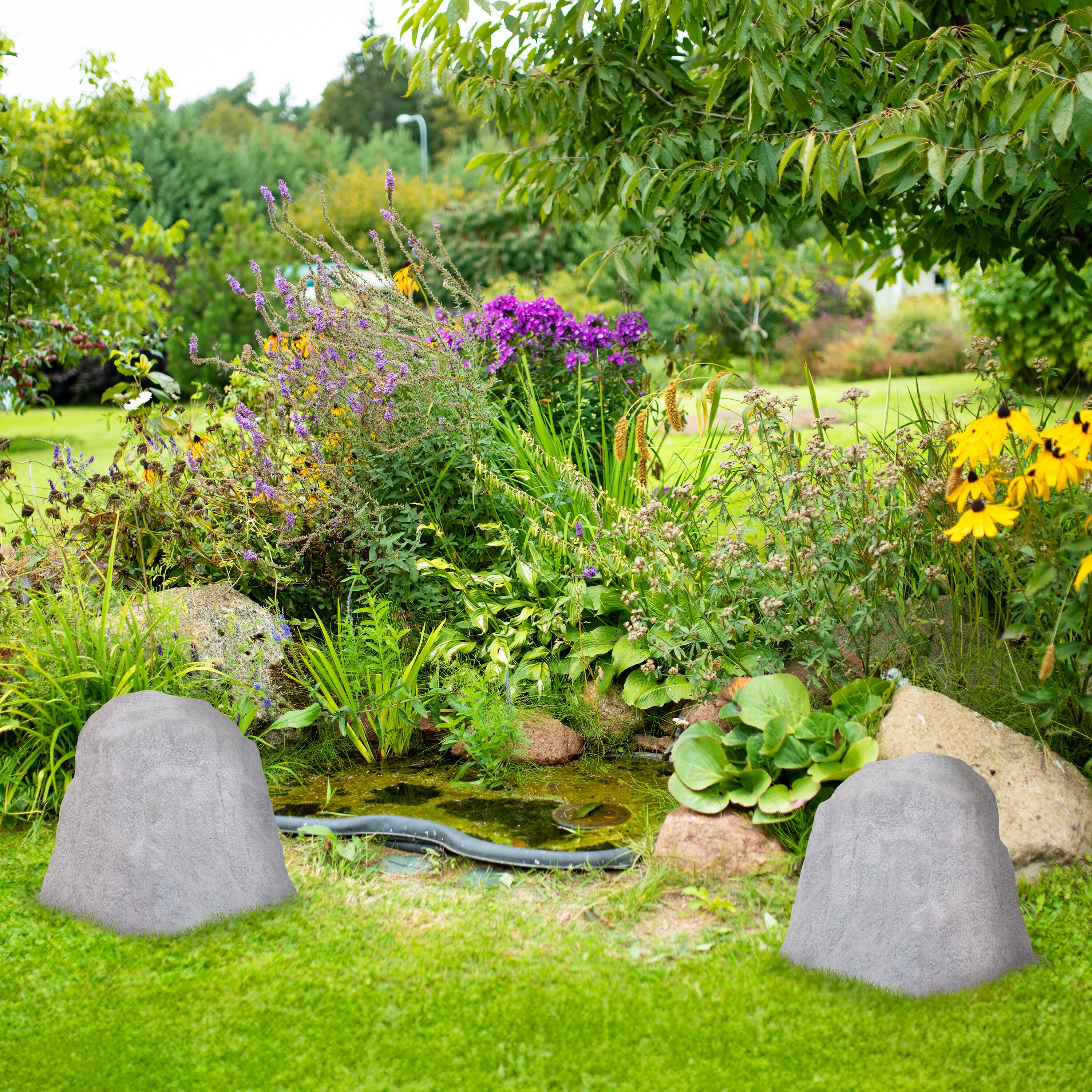 Alt View 8. Sunnydaze - Set of 2 Artificial Polyresin Landscape Rocks with Stakes - Gray.