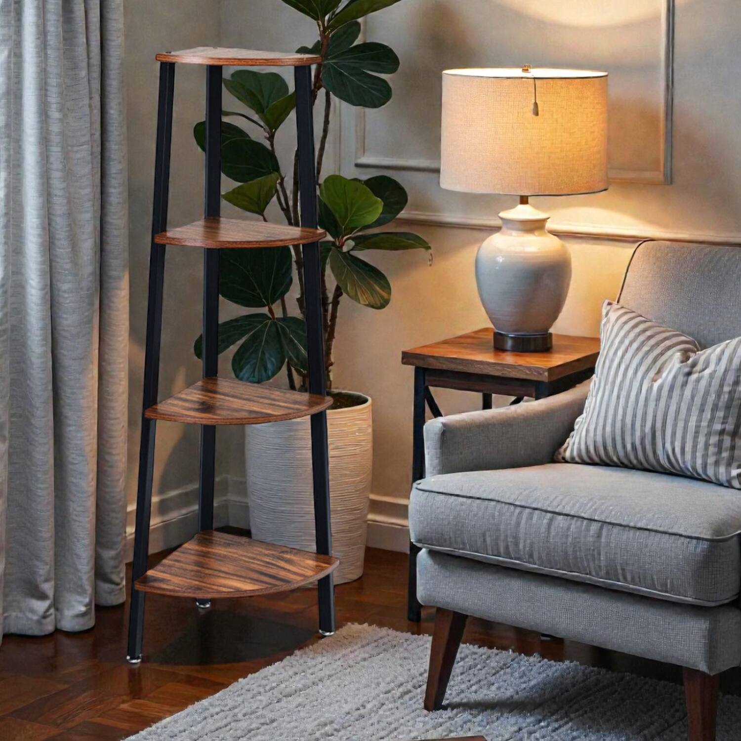 Front. Hivvago - Multi-Functional 4-Tier Corner Display Unit for Any Room - Black.