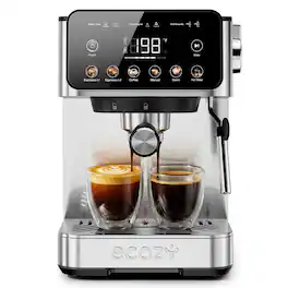 Ecozy Chillio - 2-in-1 Espresso Machine with Steam Milk Frother, Interactive Touch Screen, 20 Bar for Lattes, Americanos & Cappuccinos - Stainless Steel
