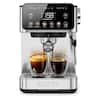 Ecozy Chillio - 2-in-1 Espresso Machine with Steam Milk Frother, Interactive Touch Screen, 20 Bar for Lattes, Americanos & Cappuccinos - Stainless Steel