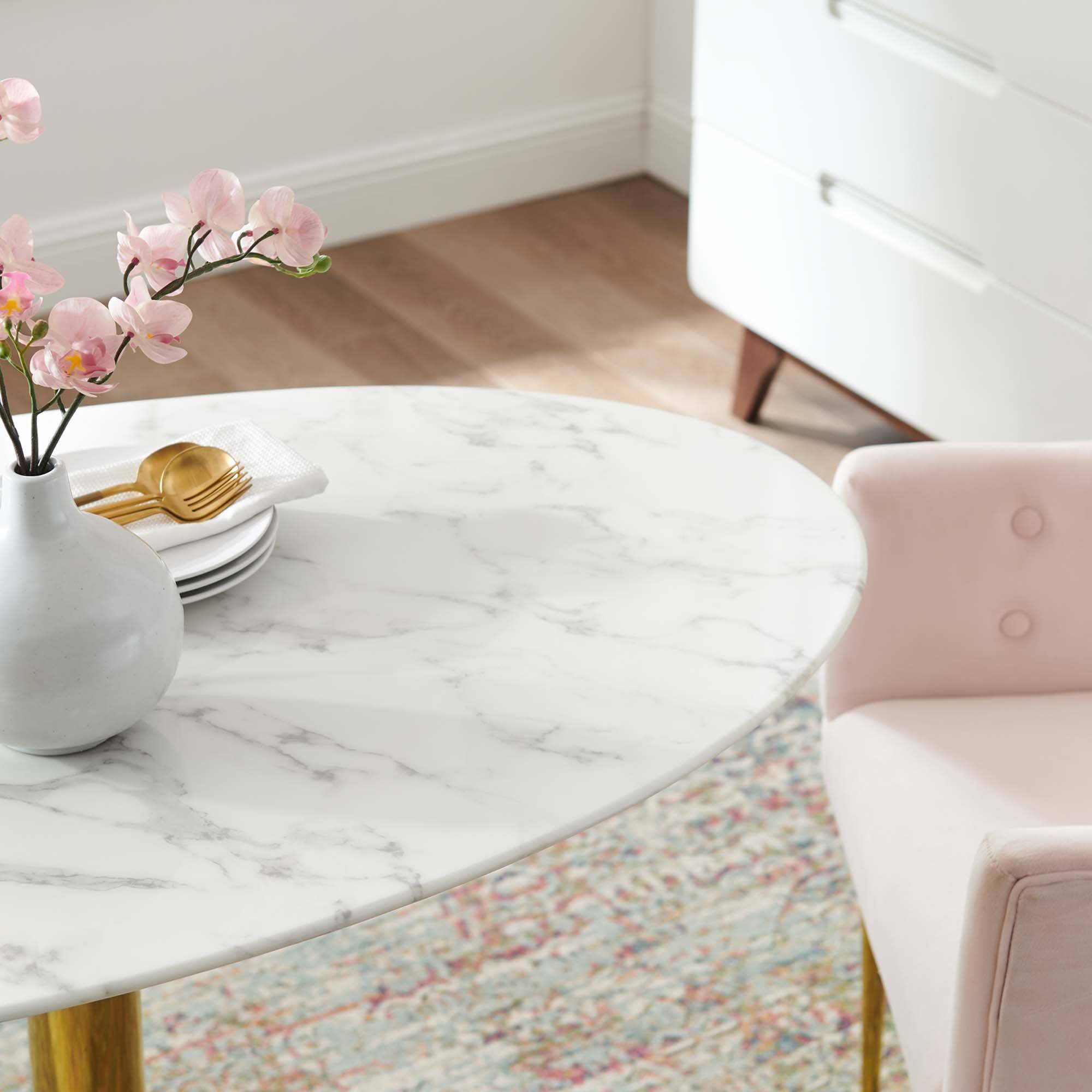 Back. Modway - Verne 48" Oval Artificial Marble Dining Table by Modway - Gold White.