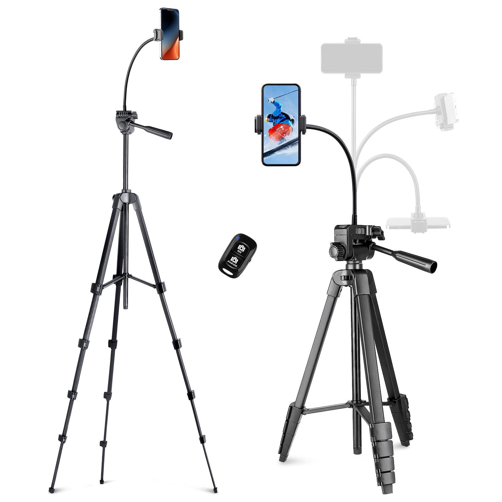 Front. Empire DigiLabs - Phone Tripod For With Flexible Gooseneck Wireless Remote And Holder Extendable Cell Phone camera Stand Self... - Black.