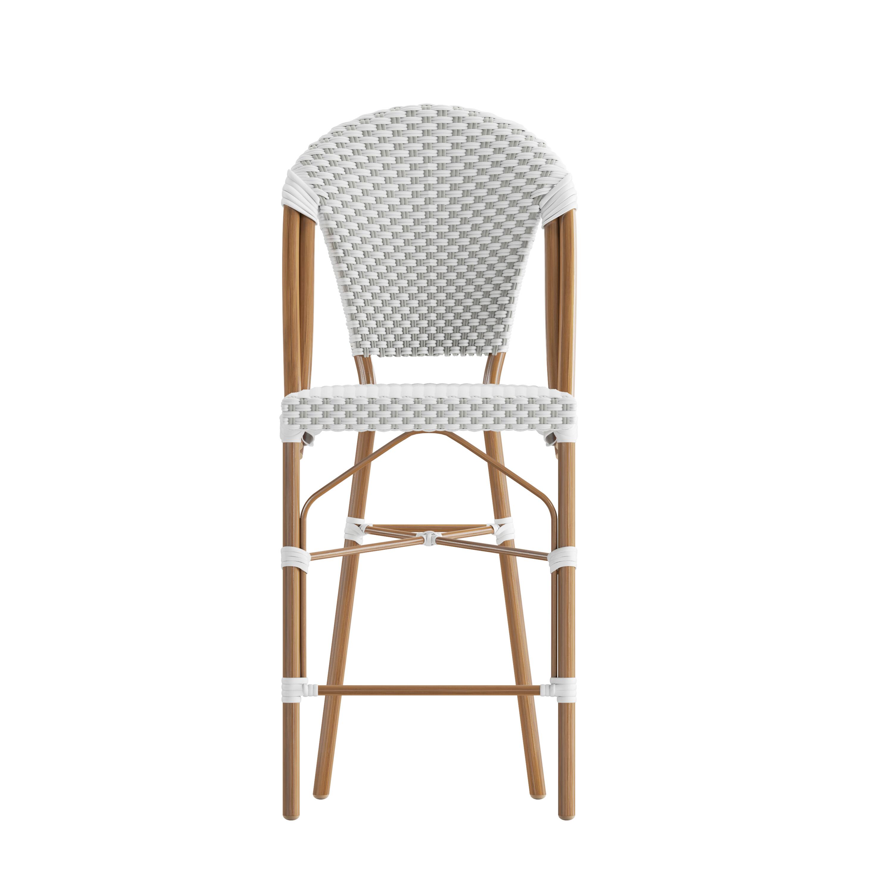 Alt View 10. Emma + Oliver - Colmar Set of Two Indoor/Outdoor 26" High Stacking Bistro Counter Stools with Patterned Seat and Back and Metal Frames - White & Gray/Natural Frame.