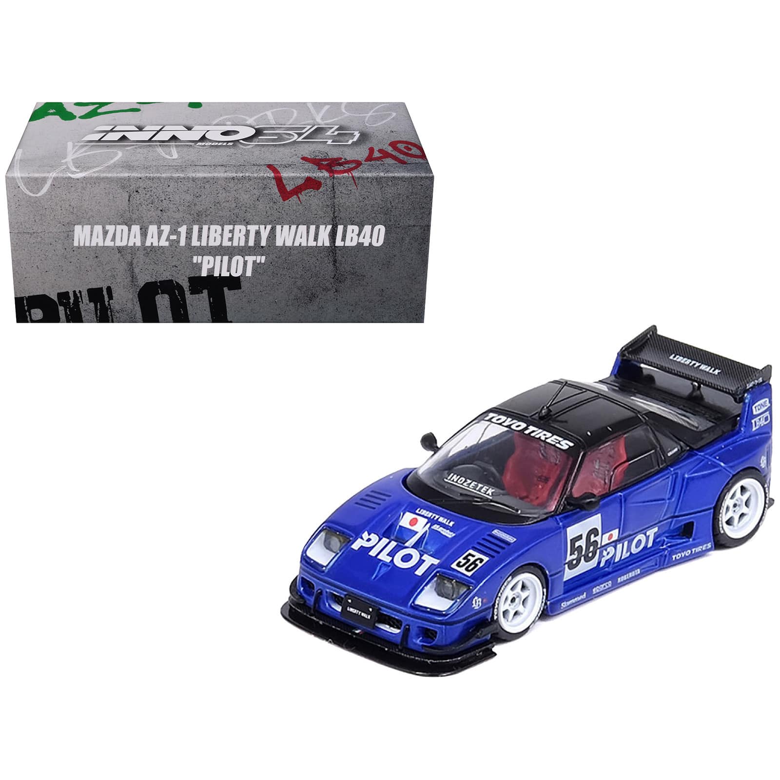 "Mazda AZ-1 Liberty Walk LB40 RHD (Right Hand Drive) #56 ""Pilot"" Blue w/ Black Top 1/64 Diecast Model Car by Inno Models" price history on PriceWatchPro