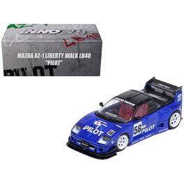 Mazda AZ-1 Liberty Walk LB40 RHD (Right Hand Drive) #56 "Pilot" Blue w/ Black Top 1/64 Diecast Model Car by Inno Models