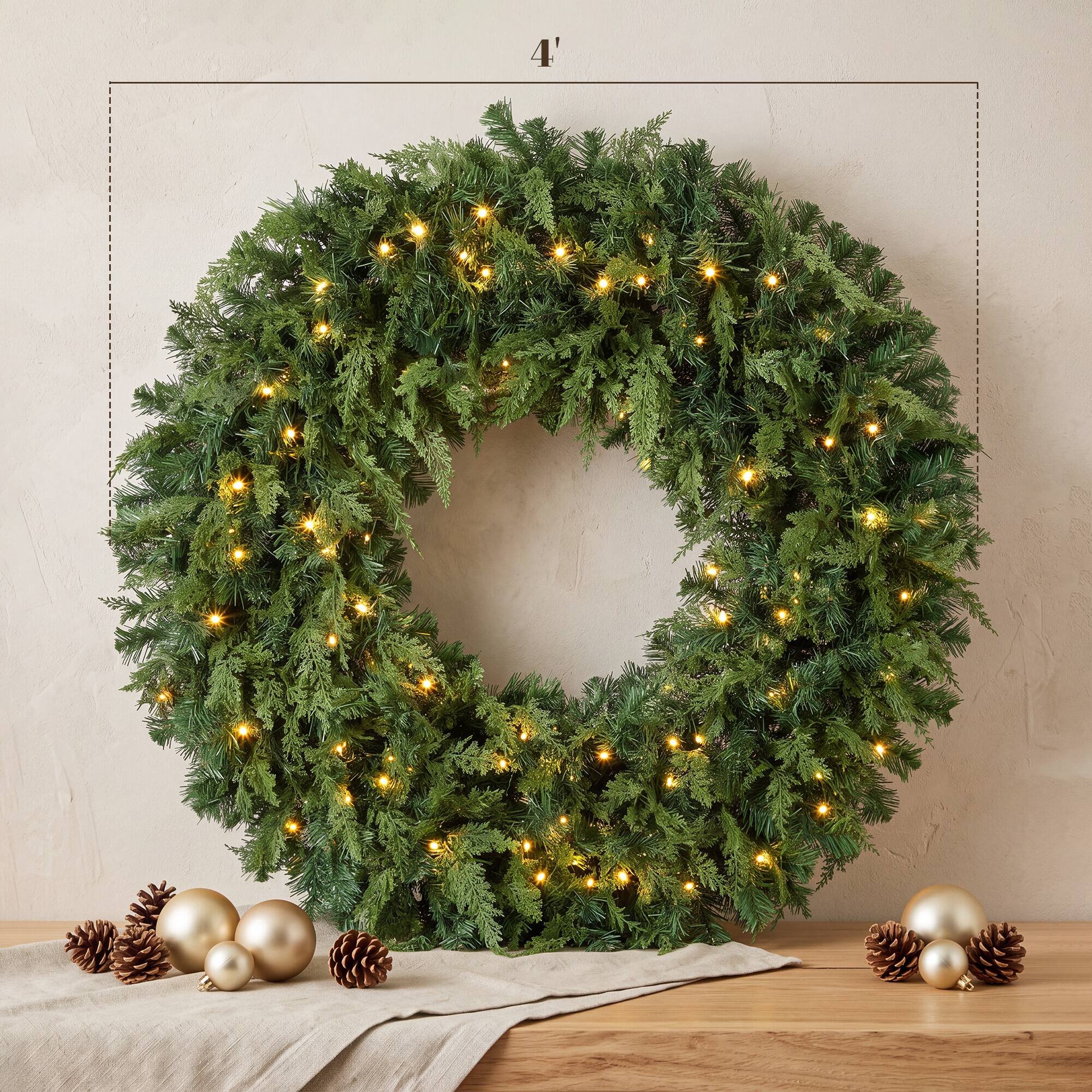 Alt View 2. Homcom - Prelit Crestwood Spruce Artificial Christmas Wreath, Christmas Decor with Bow, LEDs, 8 Modes - Green.
