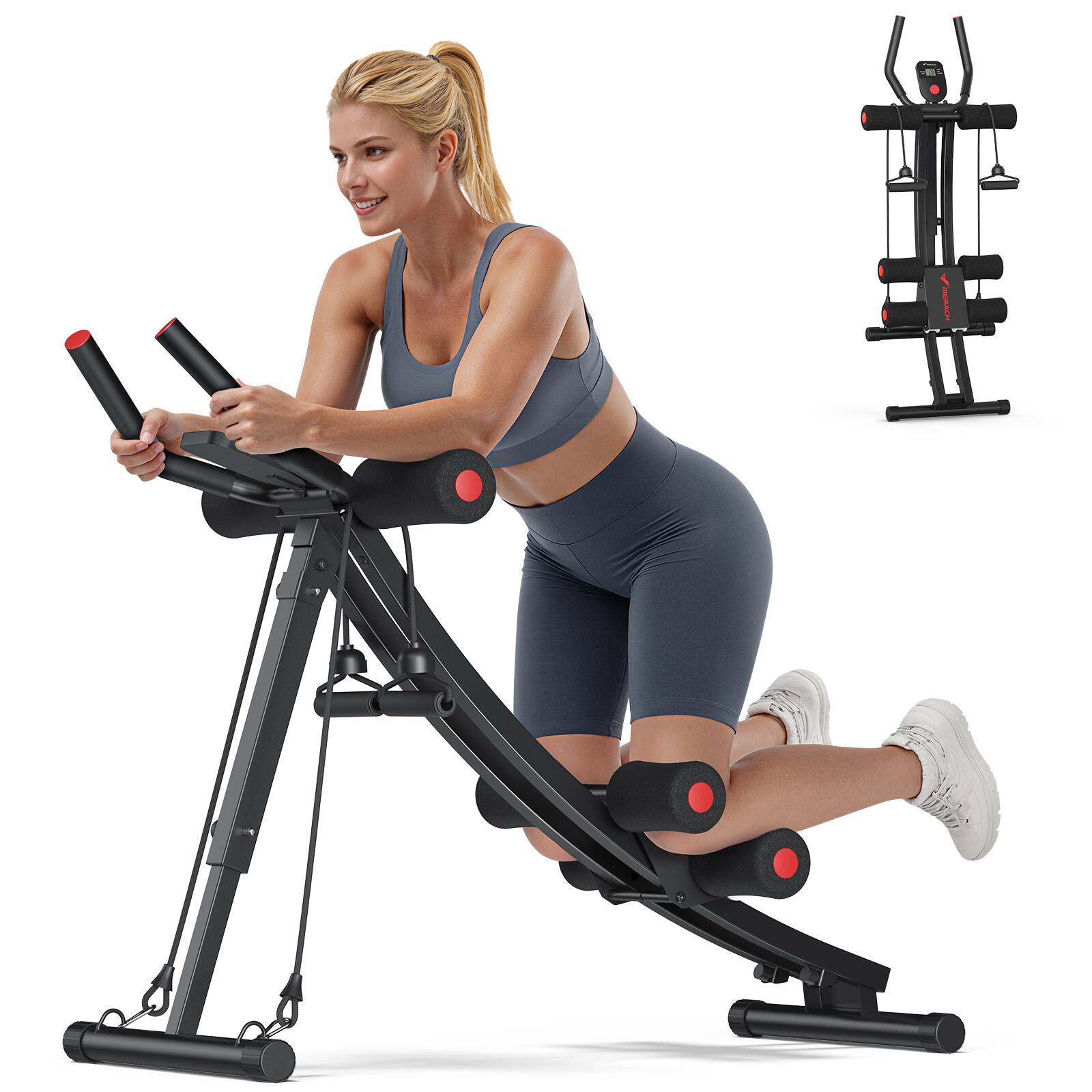 Angle. MERACH - MERACH Ab Machine Foldable Ab Equipment for Full Body Workout Home Exercise Ergonomic Arc Track for Better Abs - Black.