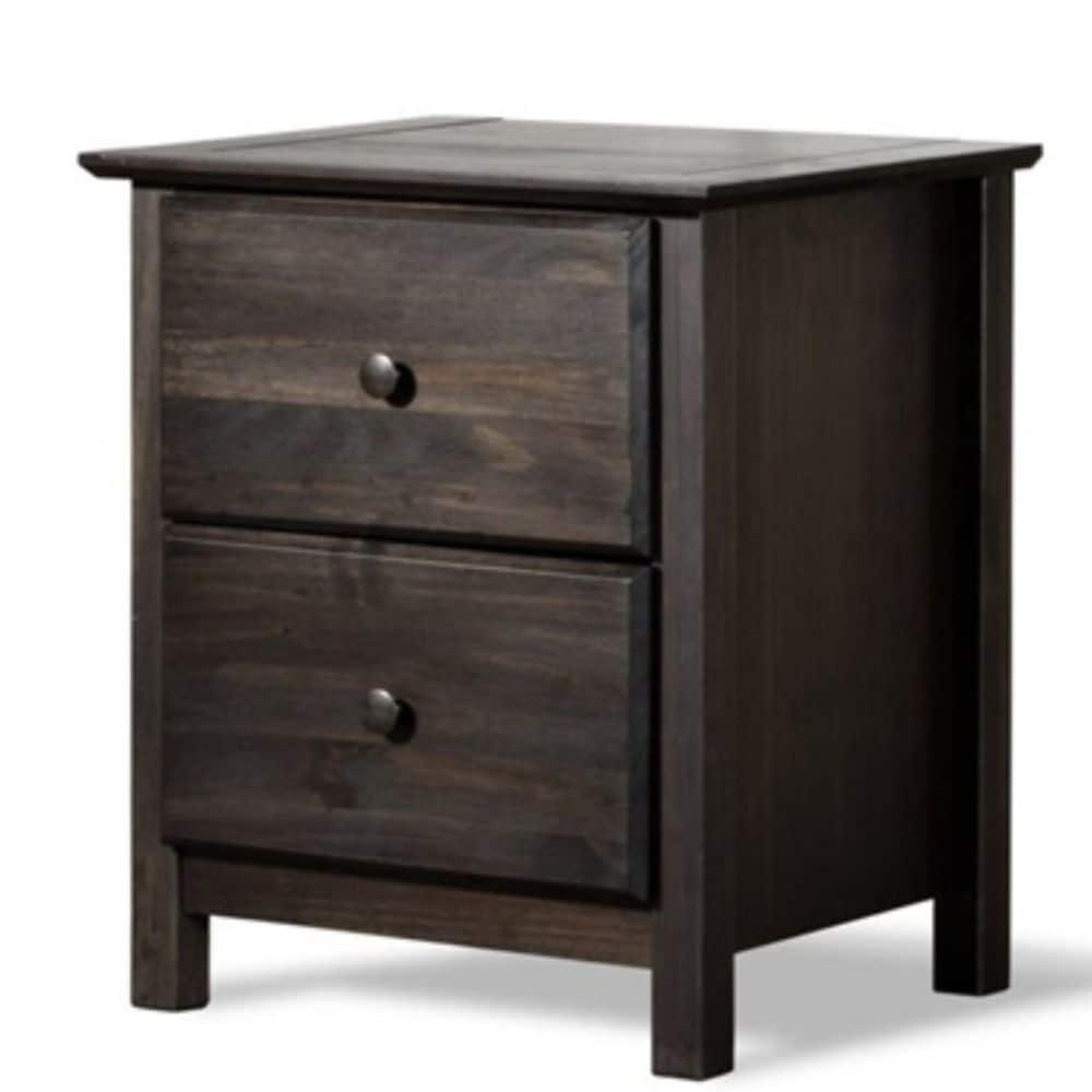 Hivvago - Farmhouse Solid Pine Wood 2 Drawer Nightstand - Dark Brown
