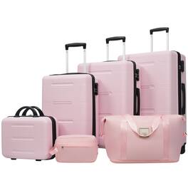 Ecooso - 6-Piece ABS Hard Shell Luggage Set with Double Spinner Wheels, Password Lock, 14" Case, Duffel & Toiletry Bag - Pink