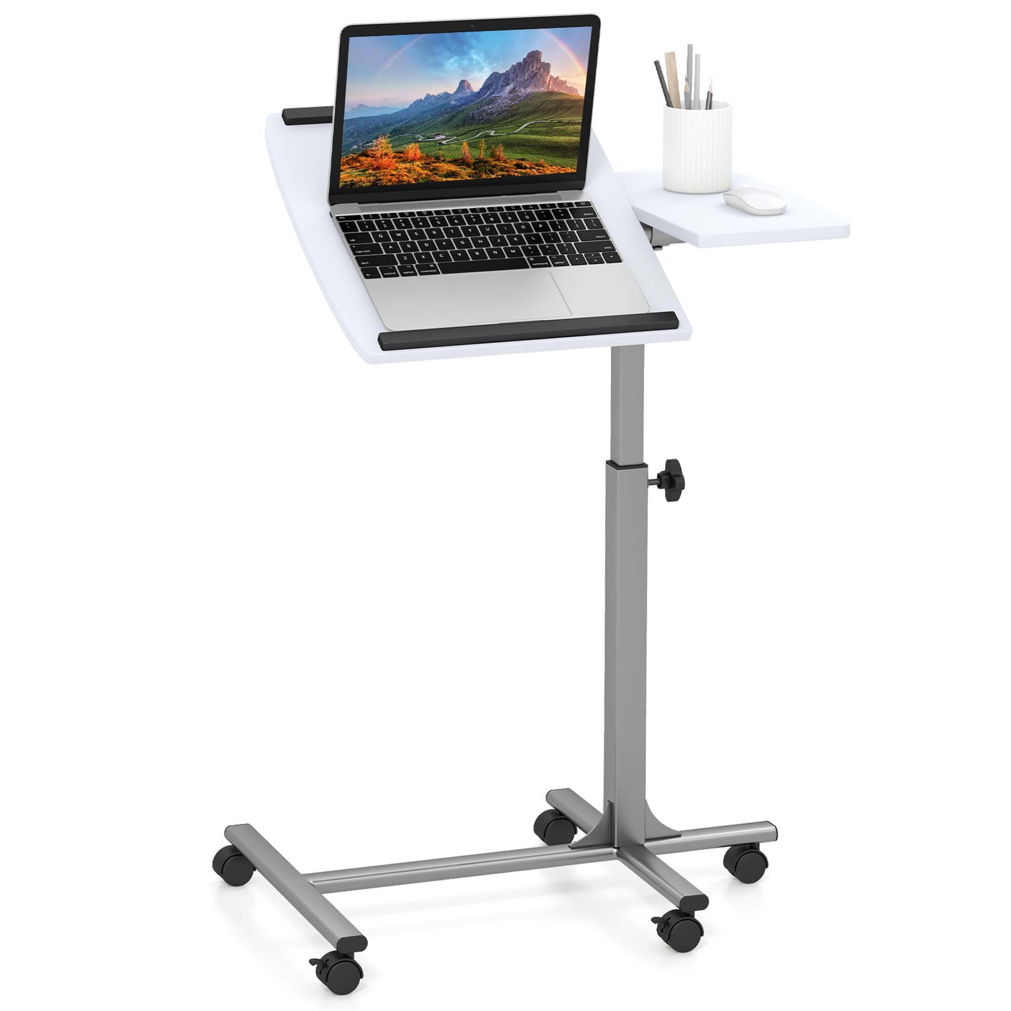 Costway - Height Adjustable Mobile Standing Desk - White