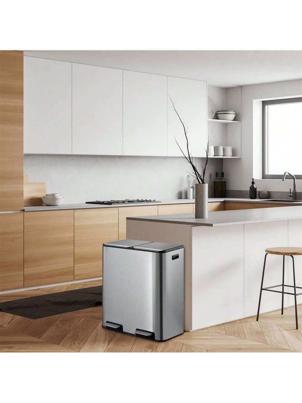 GARVEE - Kitchen Trash Can Dual Removable Liners For Recycling And Trash - 16 Gallon