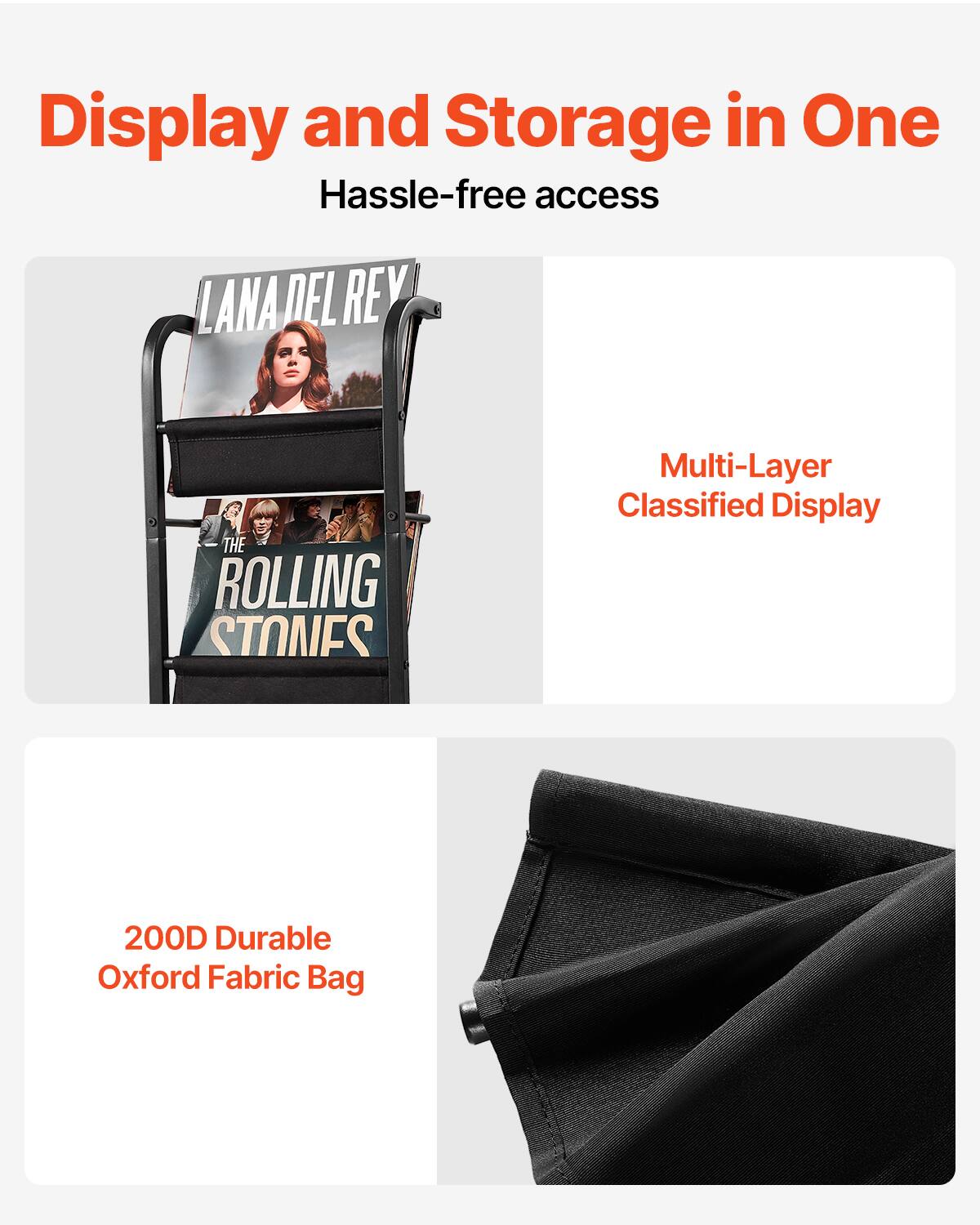 Display and Storage in One  
Hassle-free access  

Multi-Layer Classified Display  

200D Durable Oxford Fabric Bag