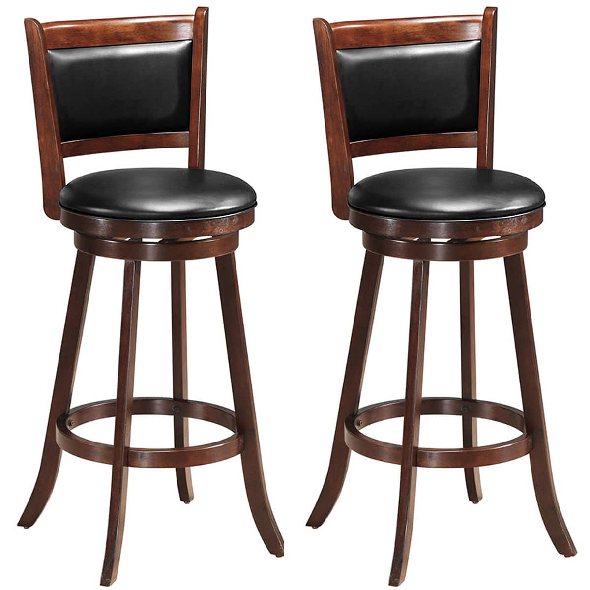 Costway - Set of 2 29" Swivel Bar Height Stool Wood Dining Chair Upholstered Seat Panel Back - Espresso,Black