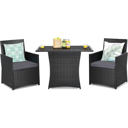 Front. Hivvago - 3-Piece Outdoor Patio Furniture Bistro Dining Set in Brown Grey PE Rattan - Brown Grey.