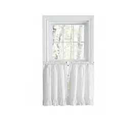 Ellis Curtain - ELLIS Polyester-Cotton Classic Wide Solid Color Perma Press Ruffle 1.5 Rod Pocket Tiers 84" x 36" - White