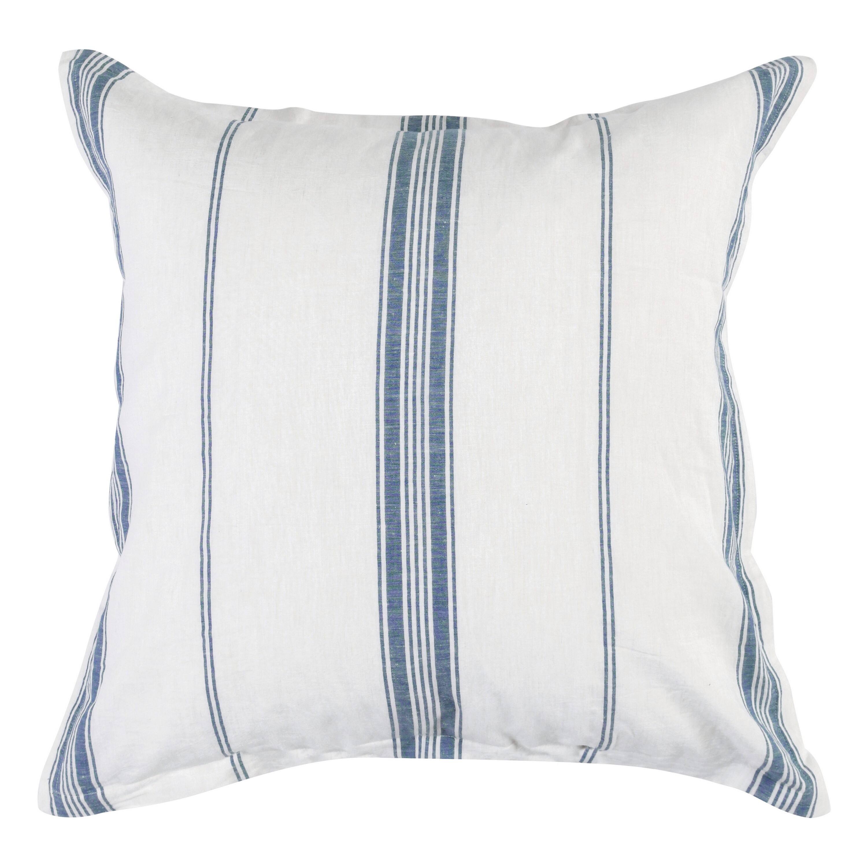 Front. Manhattan Lane - Taki 26 Inch Euro Pillow Sham, Woven Blue and  Stripes Linen Cashmere - White, Blue.