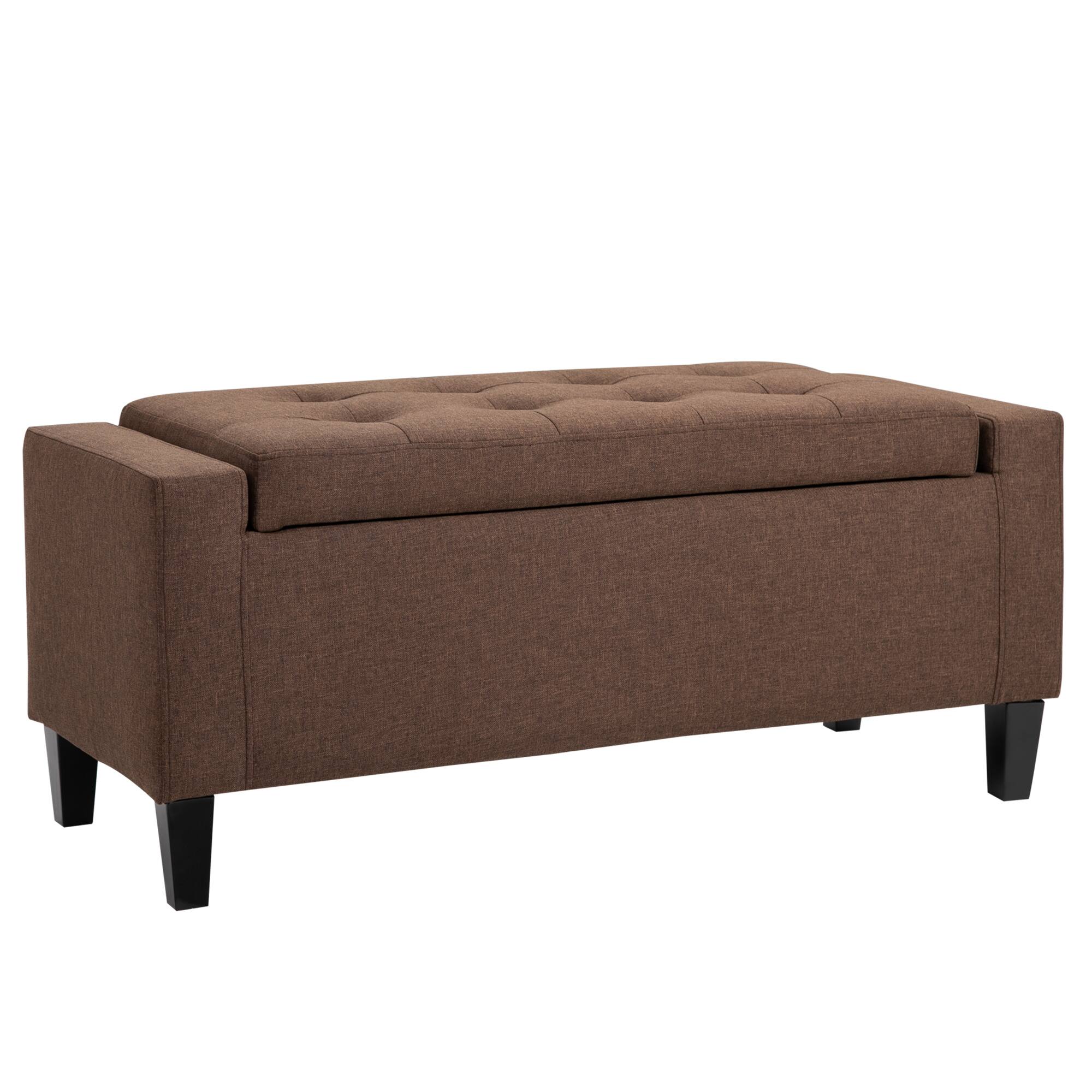Homcom - Storage Ottoman, Linen Upholstered Storage Bench with Lift Top and Button Tufted for Living Room - Brown