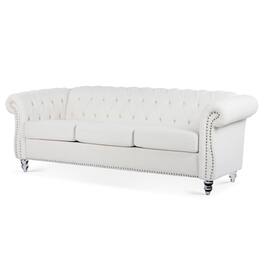 Boyel Living - 84.65-in Traditional Teddy Fabric 3-Seater Sofa with Nailhead Trim - White and crystal and Silver