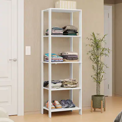 Front. Madesa - Madesa Wardrobe Clothes Storage Rack with 5 Open Shelves 23"L - White - White.