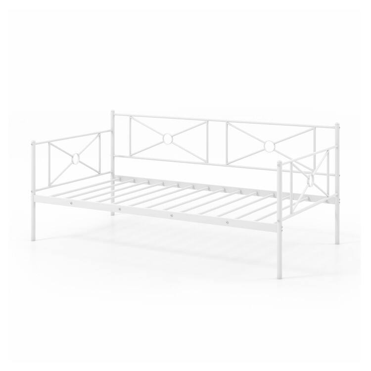 Front. SlickBlue - Metal Daybed Frame with Stable Steel Slats, Convertible Sofa Bed for Bedroom - White.