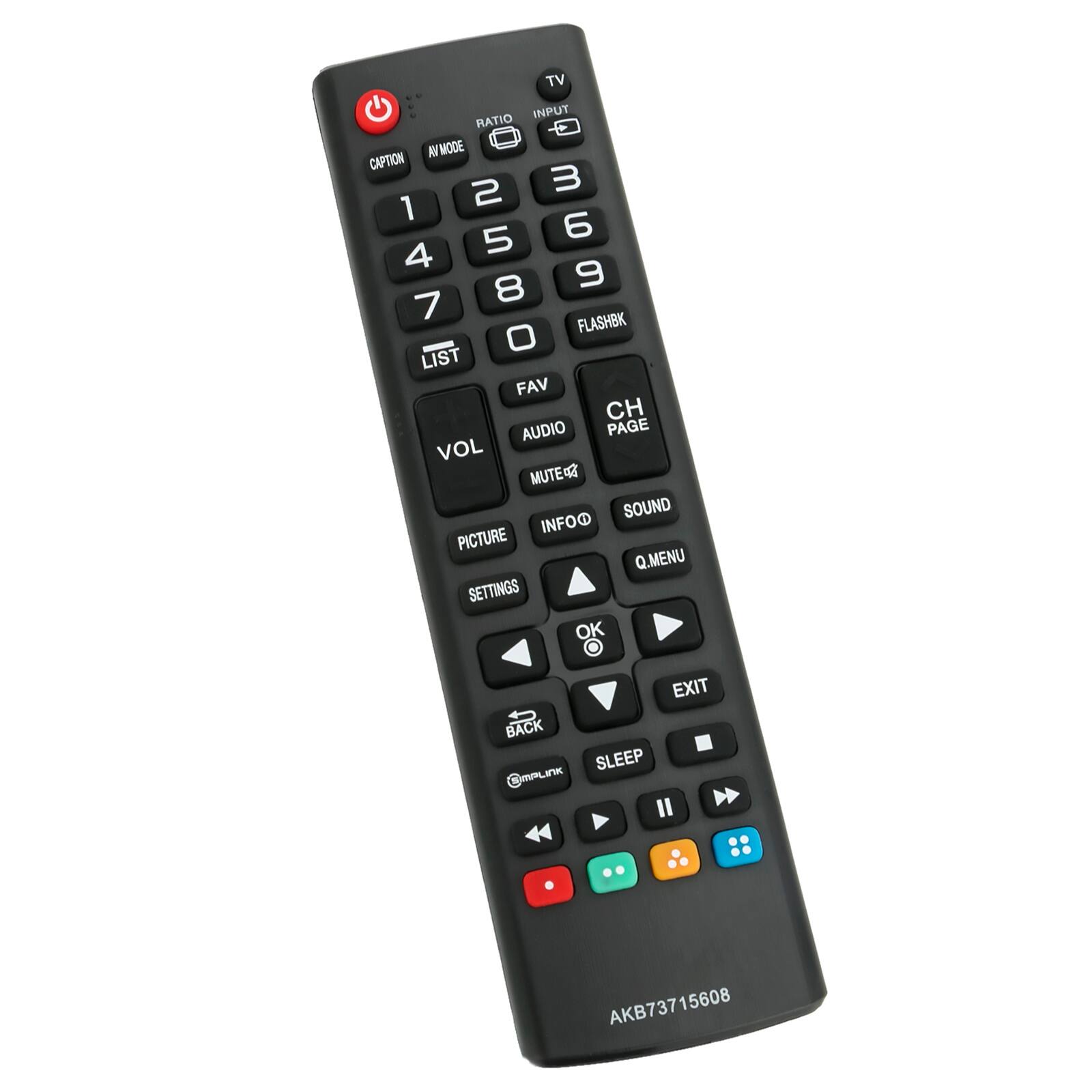 TV INPUT RATIO W MODE CAPTION 1 2 3 4 5 6 7 8 9 0 FLASHBK LIST FAV CH AUDIO PAGE VOL MUTE SOUND INFO PICTURE Q.MENU SETTINGS OK EXIT BACK SLEEP mPLInK AKB73715608