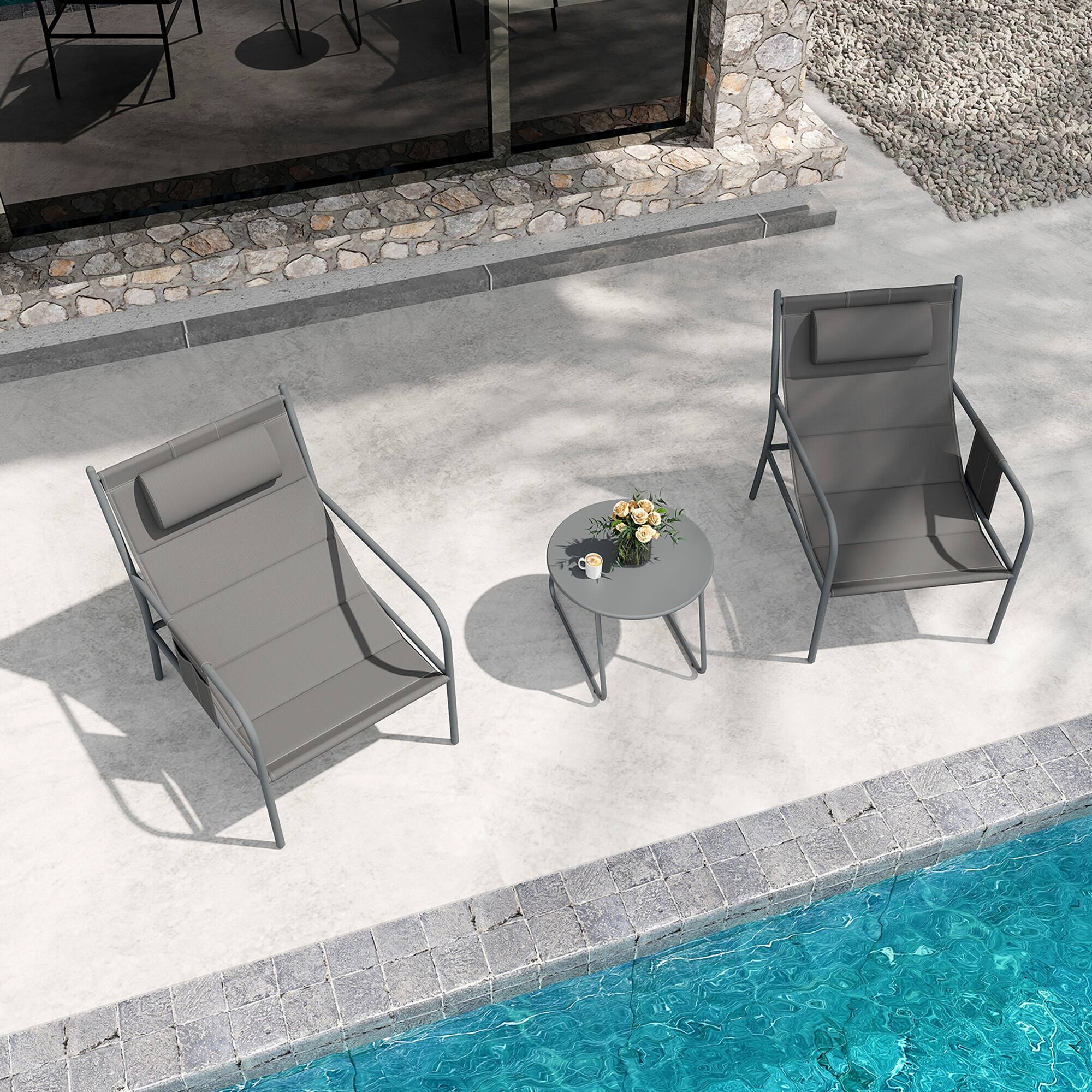 Alt View 3. Gymax - Gymax 3 Piece Patio Set Outdoor Table & Chairs Bistro Set Small Front Porch Balcony Furniture - Gray.