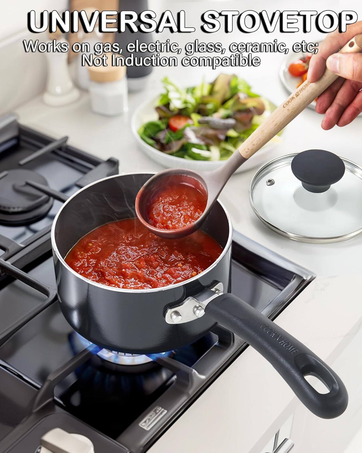 UNIVERSAL STOVETOP  
Works on gas, electric, glass, ceramic, etc; Not Induction compatible