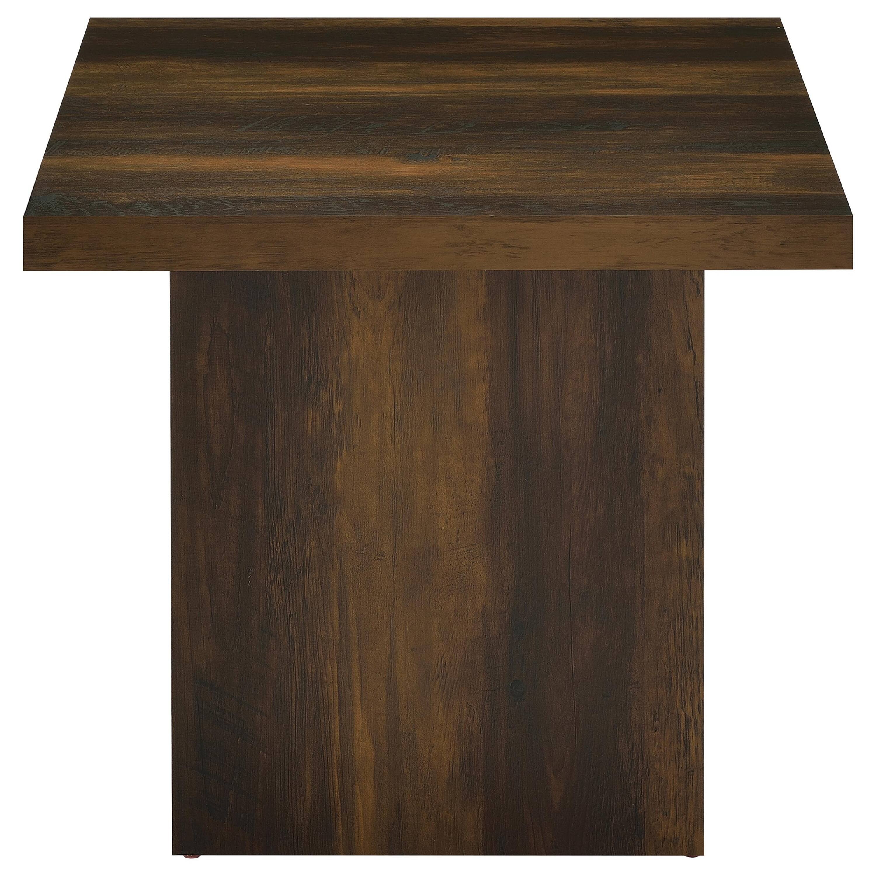 Alt View 1. Manhattan Lane - Darla Square Side-End Table, Block Style Base, Wood 24 Inch - Dark Pine Brown.