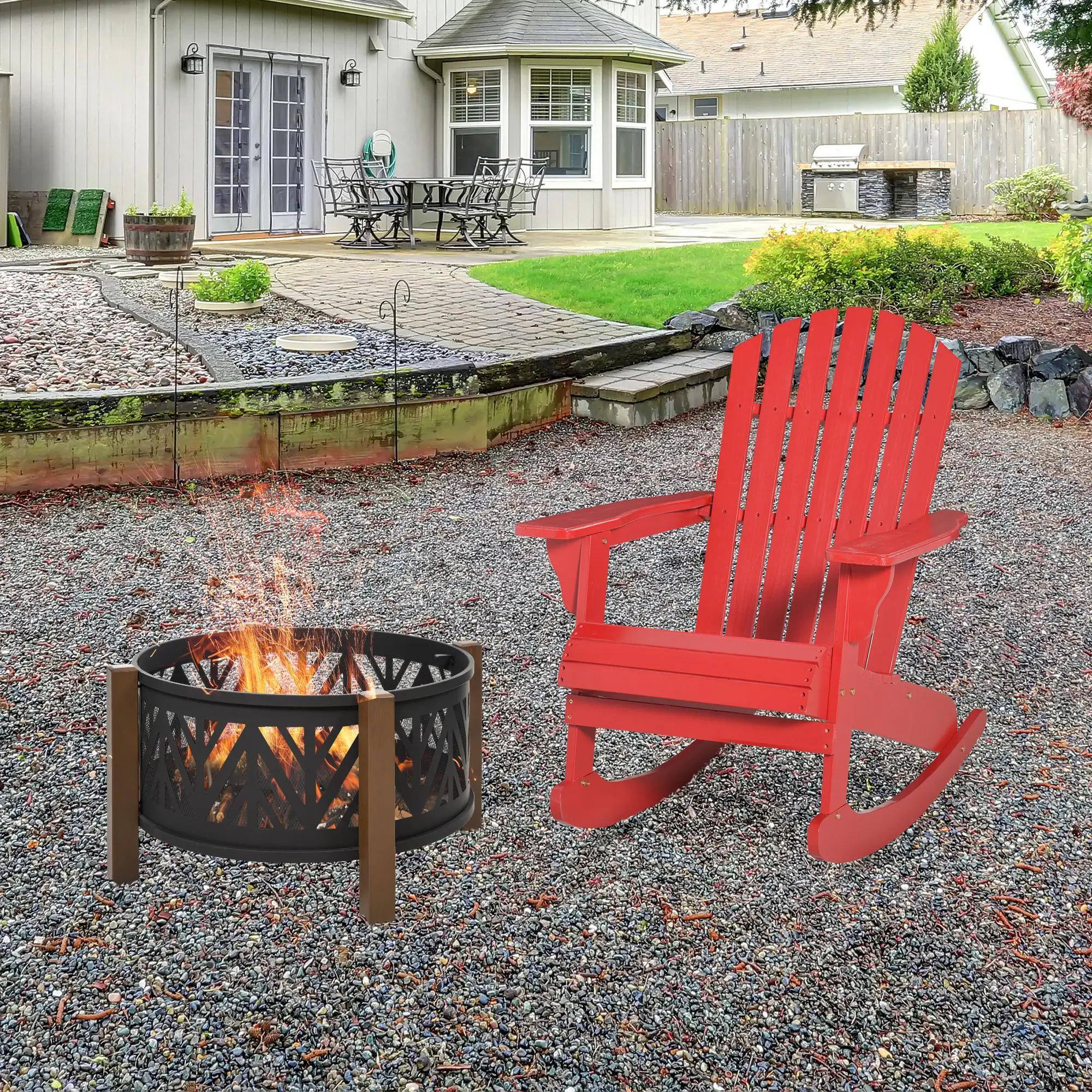 Alt View 7. Resenkos - Resenkos Wooden Adirondack Chair, Outdoor Fire Pit Seating, Slatted Back, Comfortable Lounger, Perfect for Relaxing,Red - Red.