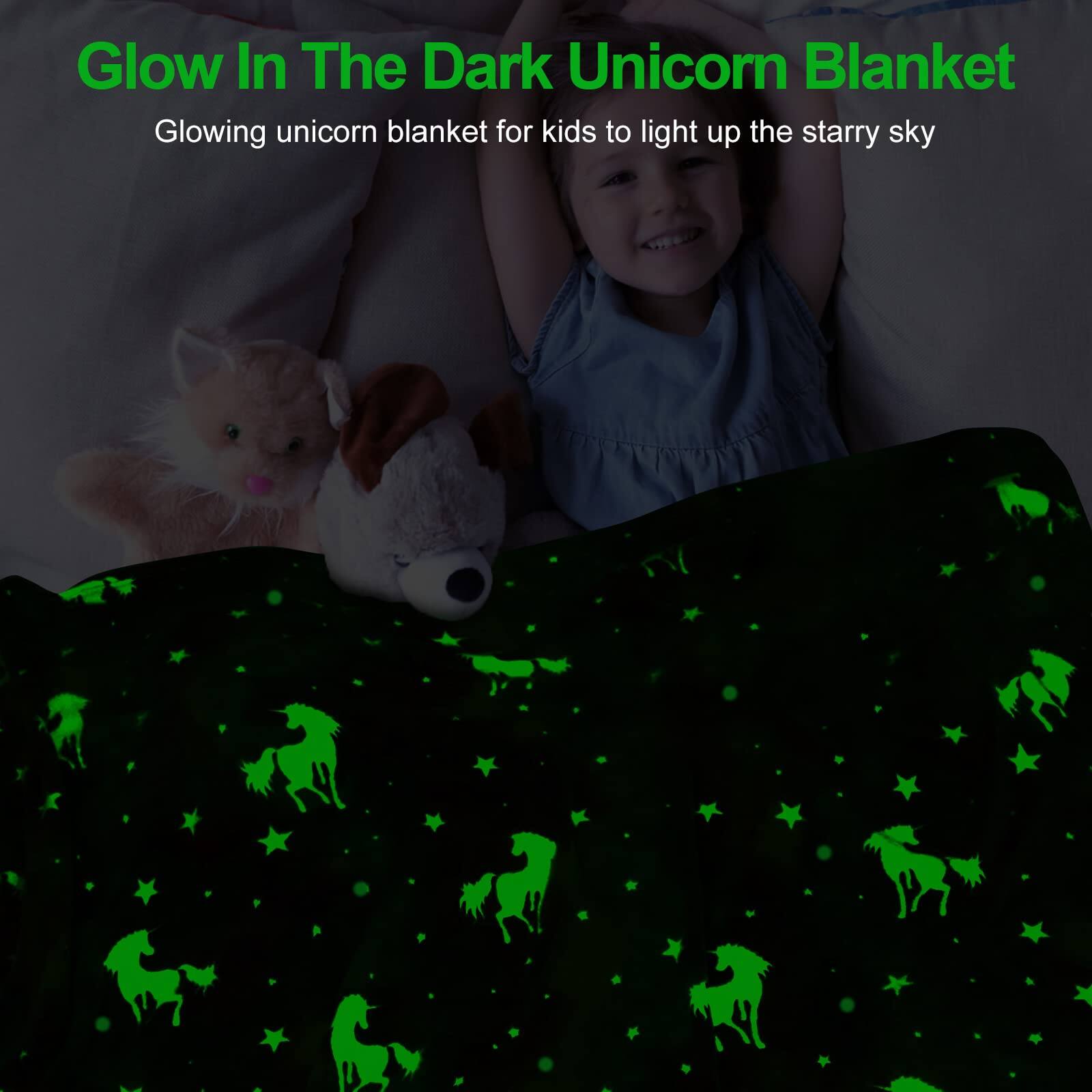 Glow In The Dark Unicorn Blanket  
Glowing unicorn blanket for kids to light up the starry sky
