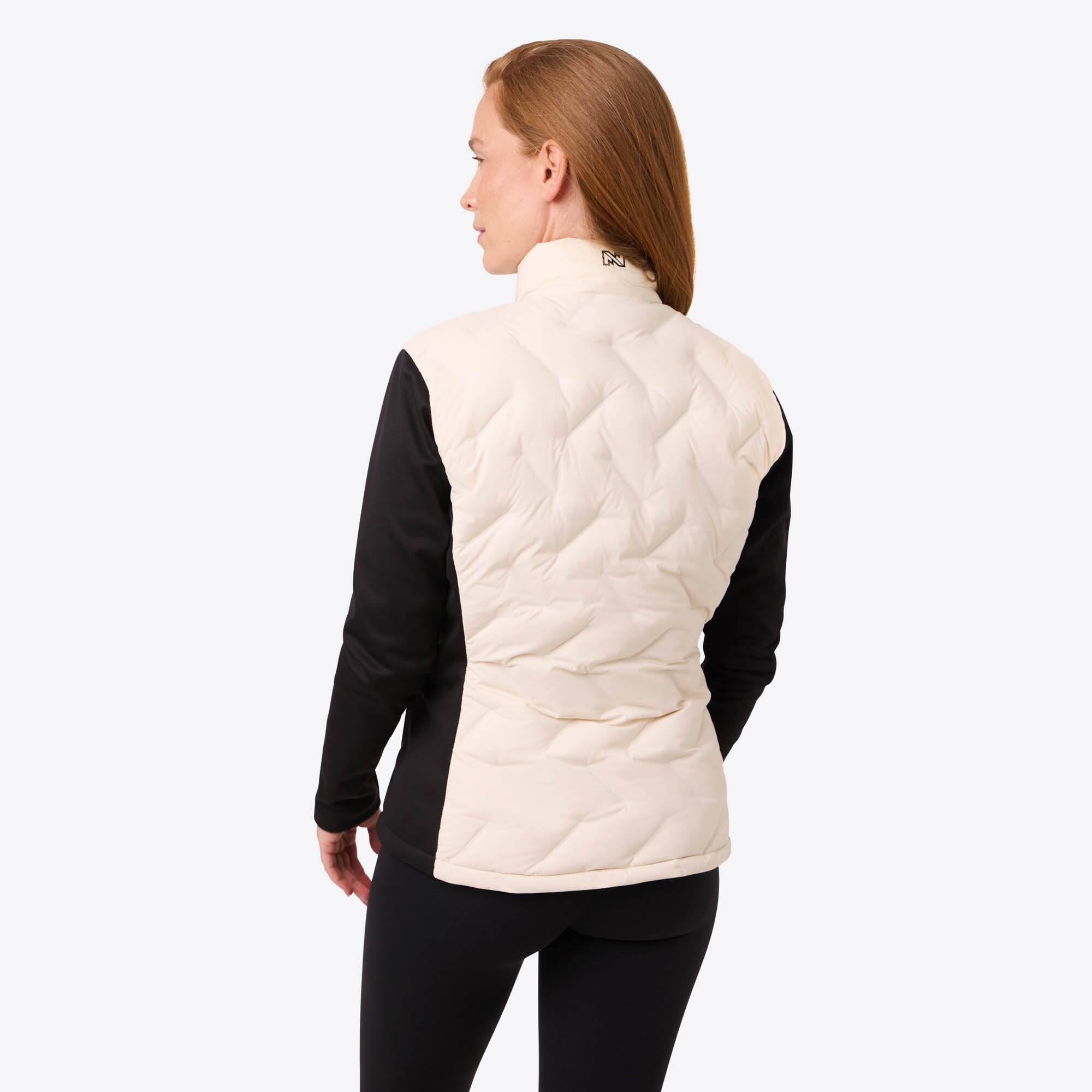 Back. Mobile Warming - Women's Aria Hybrid Heated Jacket - Cream/Black.