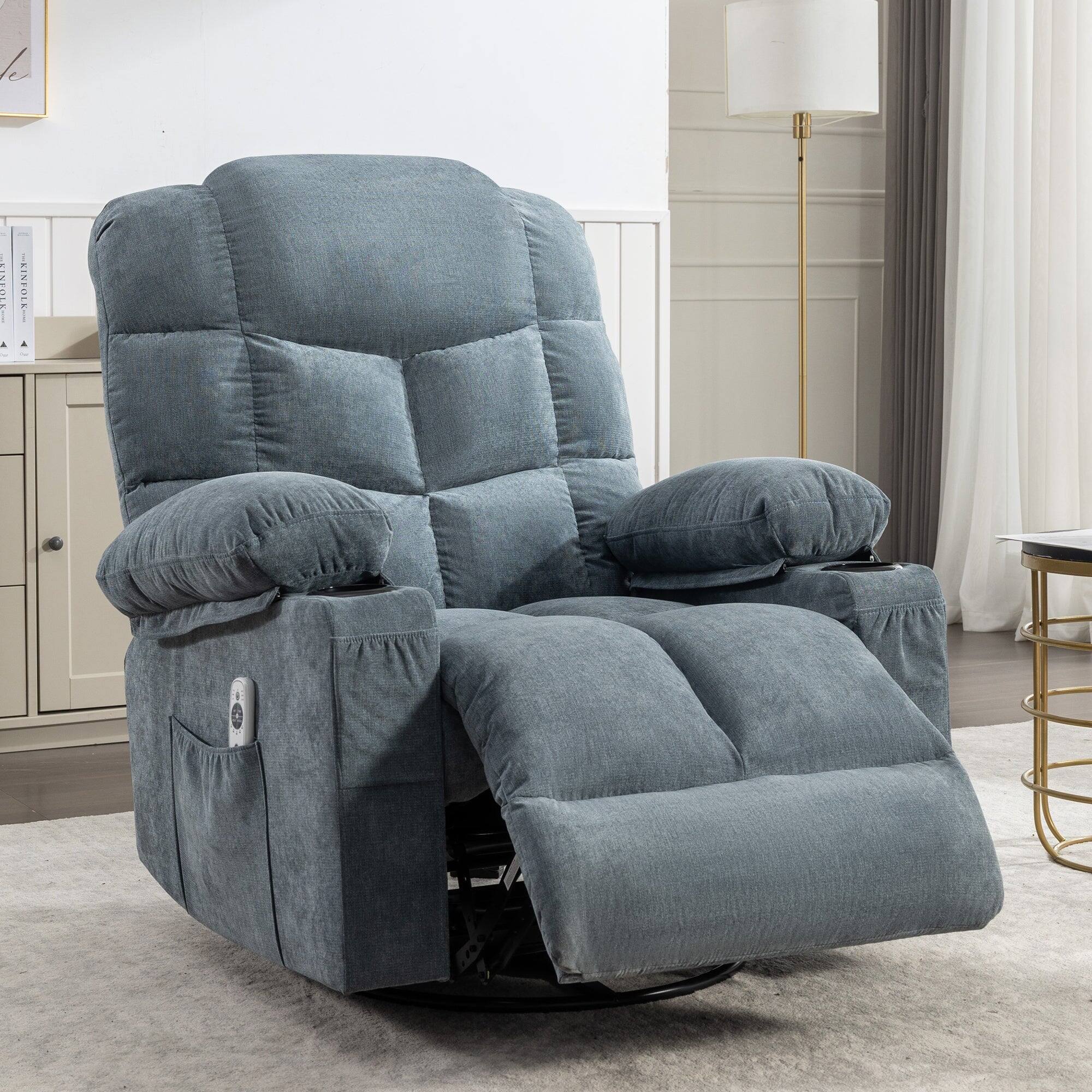 Alt View 1. Boyel Living - Massage Rocker Recliner Chair Rocking Chairs for Adults Oversized with 2 Cup Holders and USB Charge - Blue.