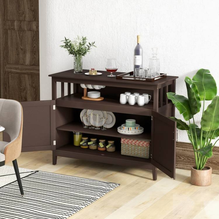Left. Hivvago - Dark Brown Wood 2-Door Dining Buffet Sideboard Cabinet with Open Storage Shelf - Dark Brown.