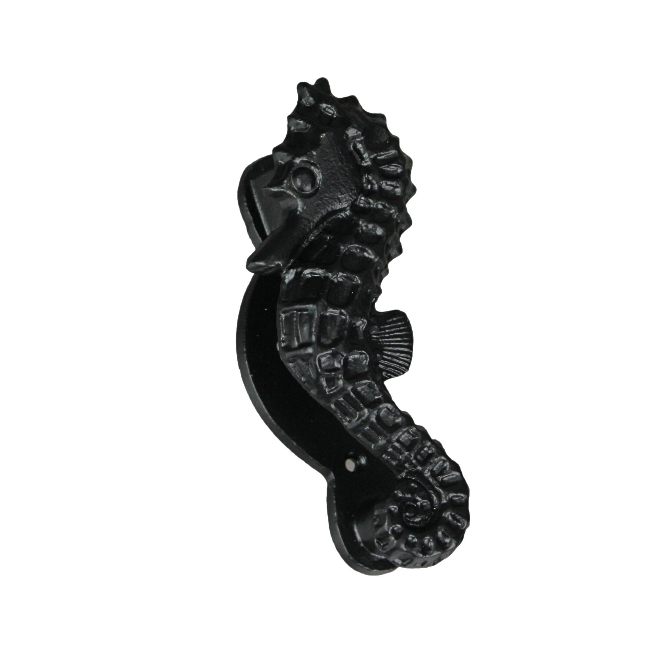 Front. Moby Dick Specialties - Rustic Black Enamel Cast Iron Coastal Seahorse Door Knocker Sea Horse - Black.