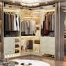 Aheaplus - L Shaped Closet System with 6 Drawers, 4 Hanging Rods, and Corner Tower, 80.9'' Corner Wardrobe System, Reversible - Beige Oak
