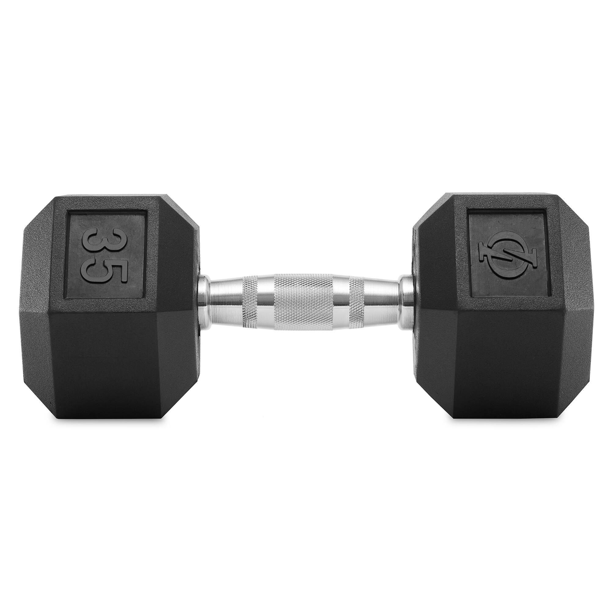 Alt View 1. Philosophy Gym - Rubber Coated Hex Dumbbell - Cast Iron Hand Weights - 25-lbto 50 Pound - Black.