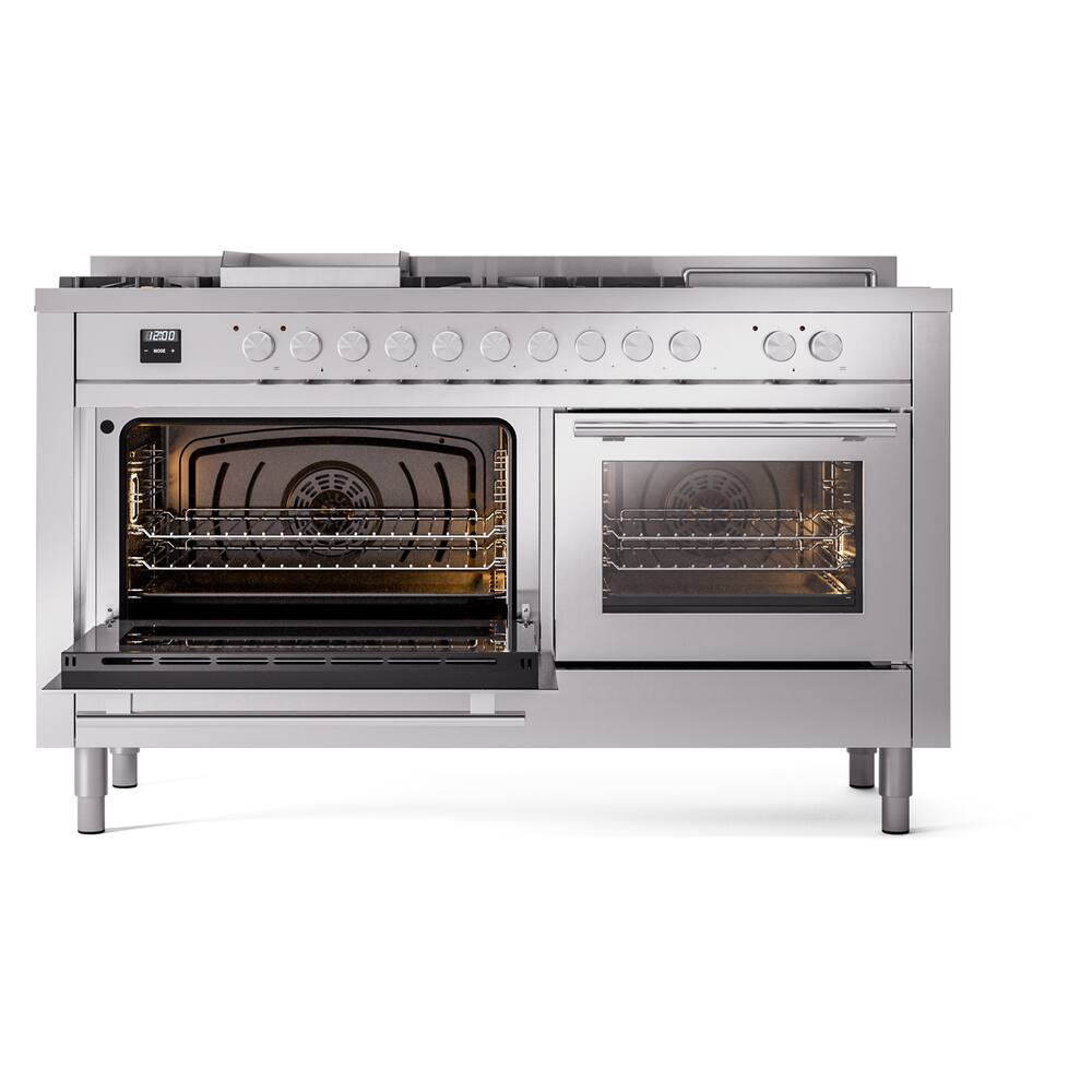 Alt View 2. ILVE - ILVE Professional Plus II Series 60 in. Dual Fuel Range with 7 Sealed Burners + Griddle (Natural Gas, Satin Trim) - White.