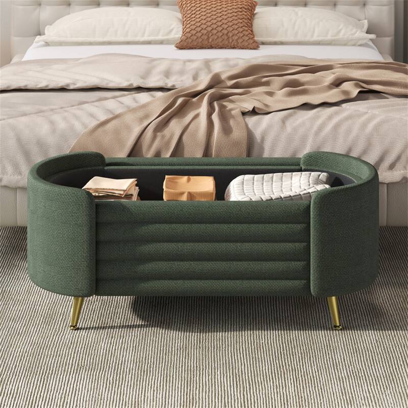Alt View 1. HTUTWOO - Storage Ottoman - Upholstered Storage Bench End of Bed Bench Entryway Shoe Bench,Living Room Bedroom and Entryway - Green.