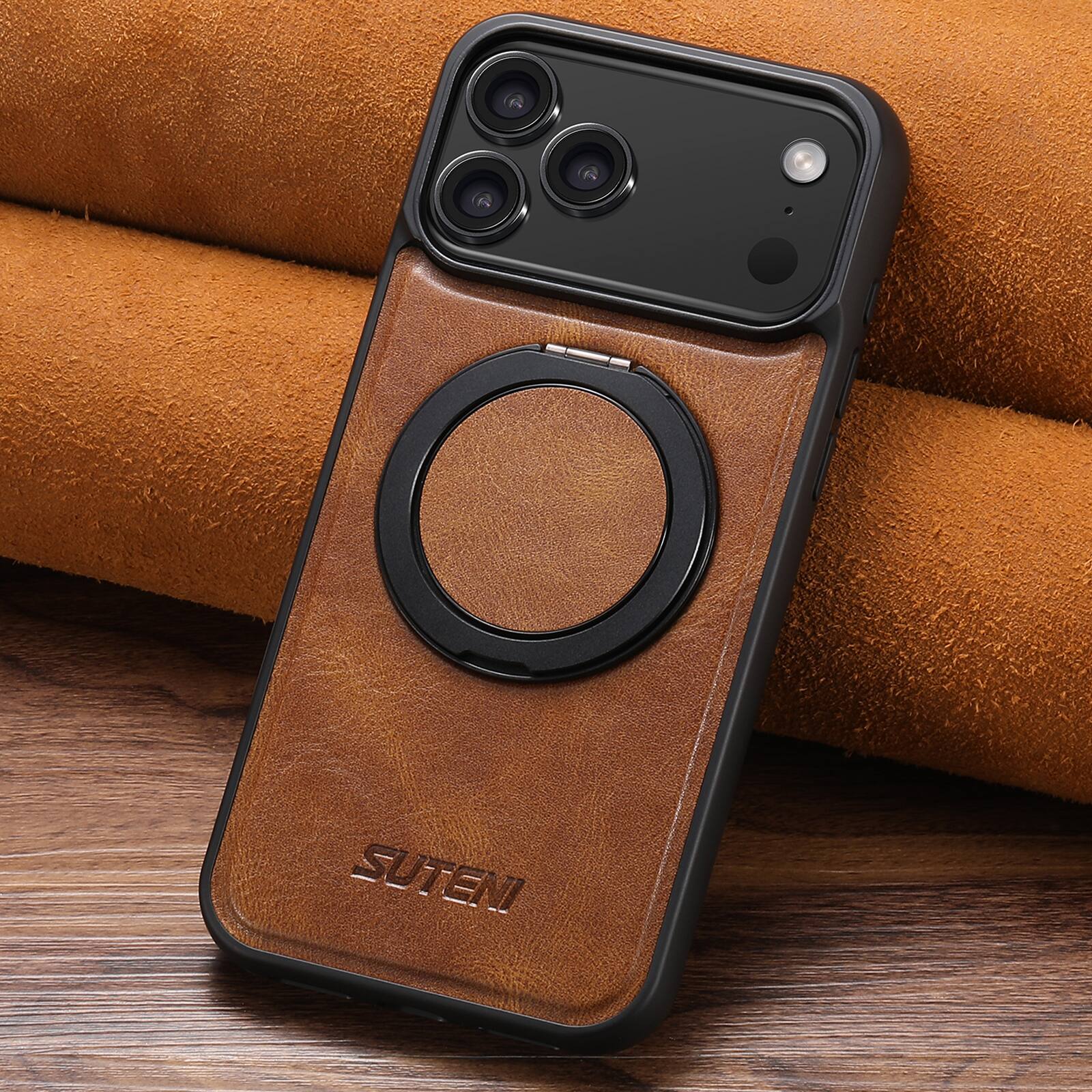 Alt View 1. Dteck - Strong Magnetic Case for iPhone 17 Pro Max, Compatible with MagSafe, Shockproof Rotation Ring Stand Cover - Brown.