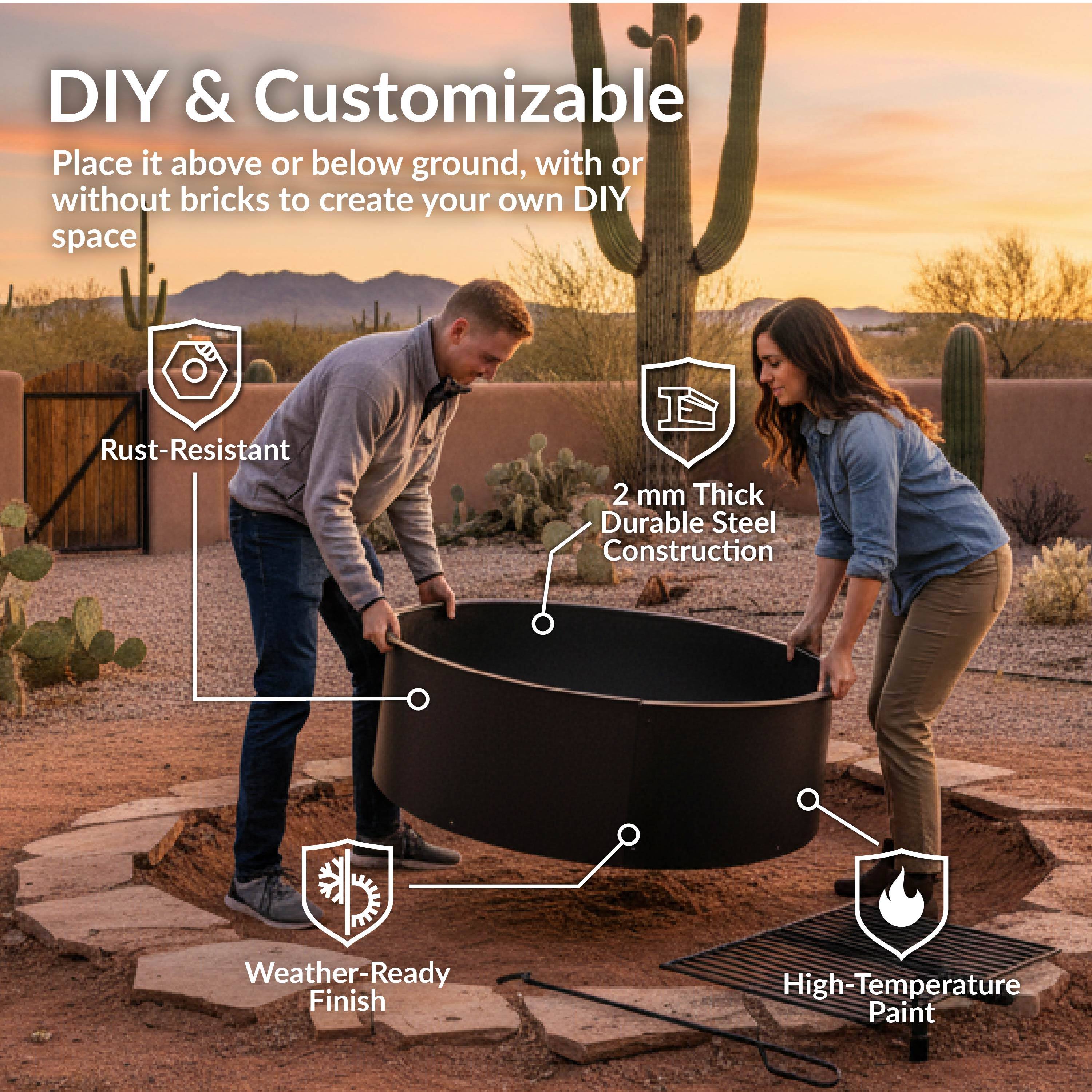 DIY & Customizable  
Place it above or below ground, with or without bricks to create your own DIY space  

- Rust-Resistant  
- 2 mm Thick Durable Steel Construction  
- Weather-Ready Finish  
- High-Temperature Paint