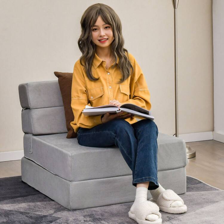 Angle. SlickBlue - 3-in-1 Convertible Folding Chair Bed with Adjustable Backrest - Grey.