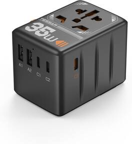 Wikistore - 35W Universal Travel Adapter with 5 USB Ports Worldwide Plug Type C G A I - Black
