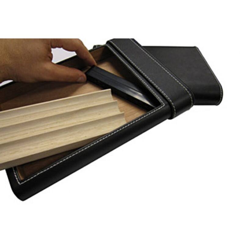 Left. Prestige - 6 Cigar Leather Case Humidor - Black Leather Finish.