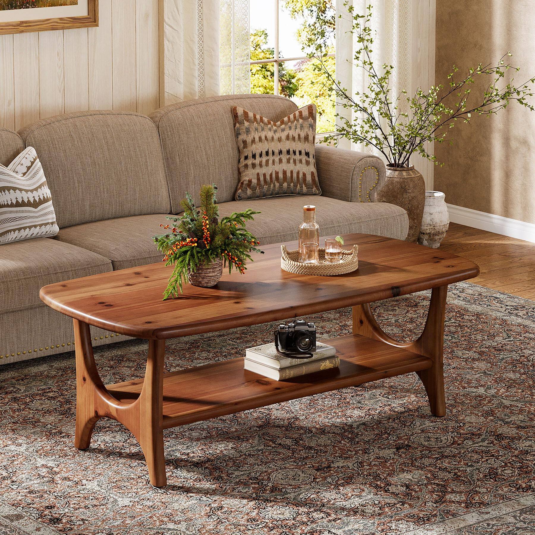 Alt View 5. Tribesigns - 47" Mid Century Modern Solid Wood Coffee Table, Walnut - Walnut.
