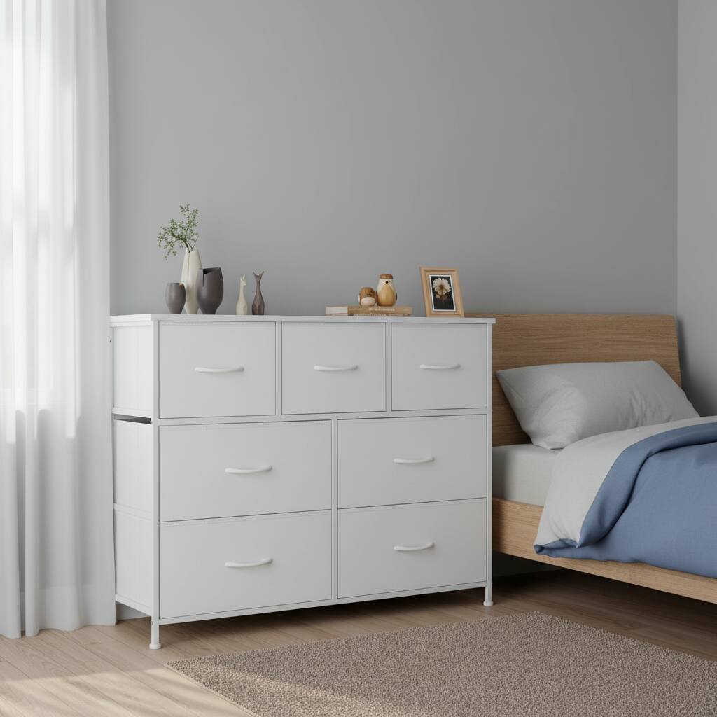 Alt View 5. AOITUN - 7 Drawer Dresser for Bedroom, TV Stand for 45 Inch TV, Fabric Storage Chest with Wood Top, Sturdy Media Console, White - White.