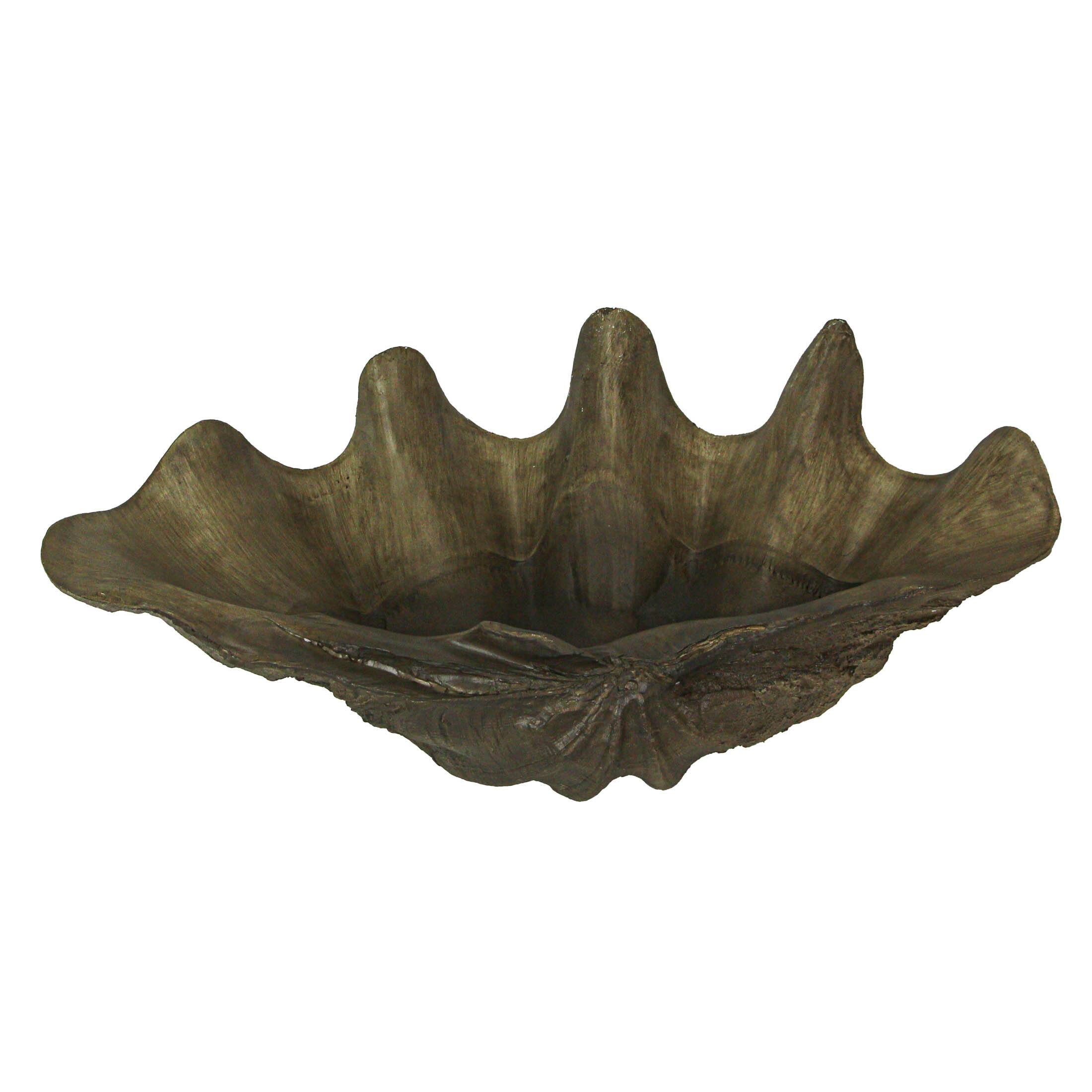 Front. Contrast Inc. - Lifelike Cast Polyresin Giant Clam Shell Decorative Bowl - Taupe.