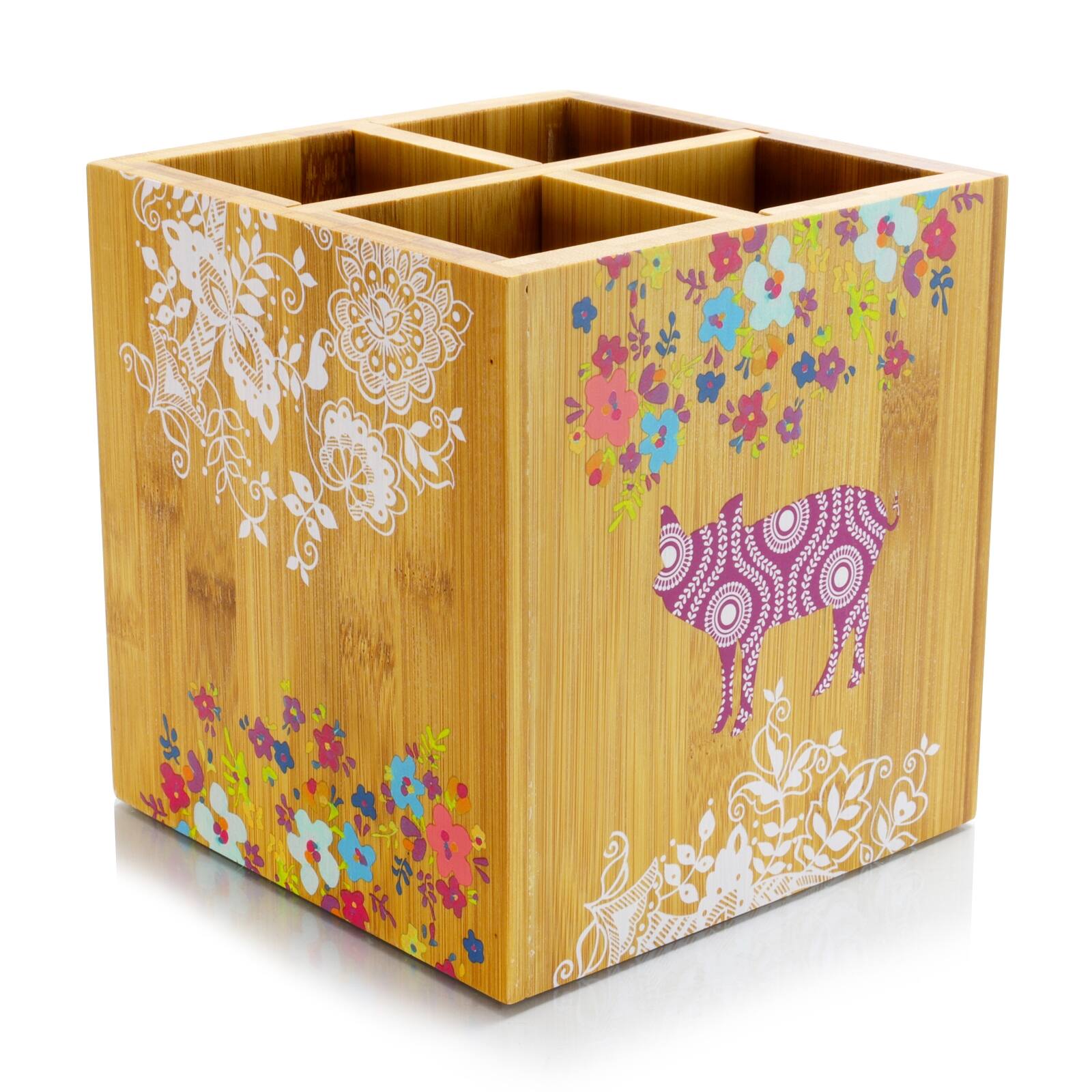 Alt View 9. Urban Market - Gibson Urban Market 5.5 Inch Square Bamboo Utensil Holder in Animal and Floral Print - Brown.